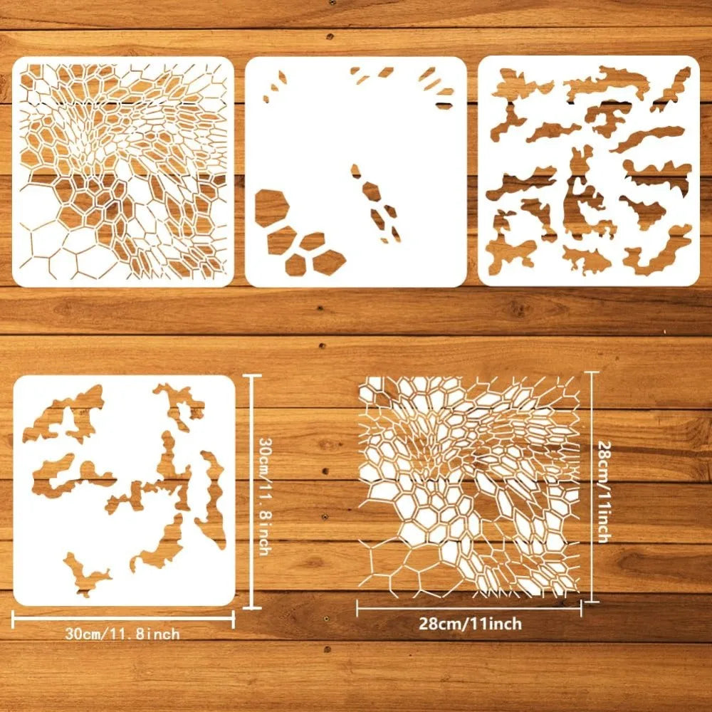4-Piece Hexagonal Camo Layered Painting Stencils | 11.8" Craft Painting Stencil QXL