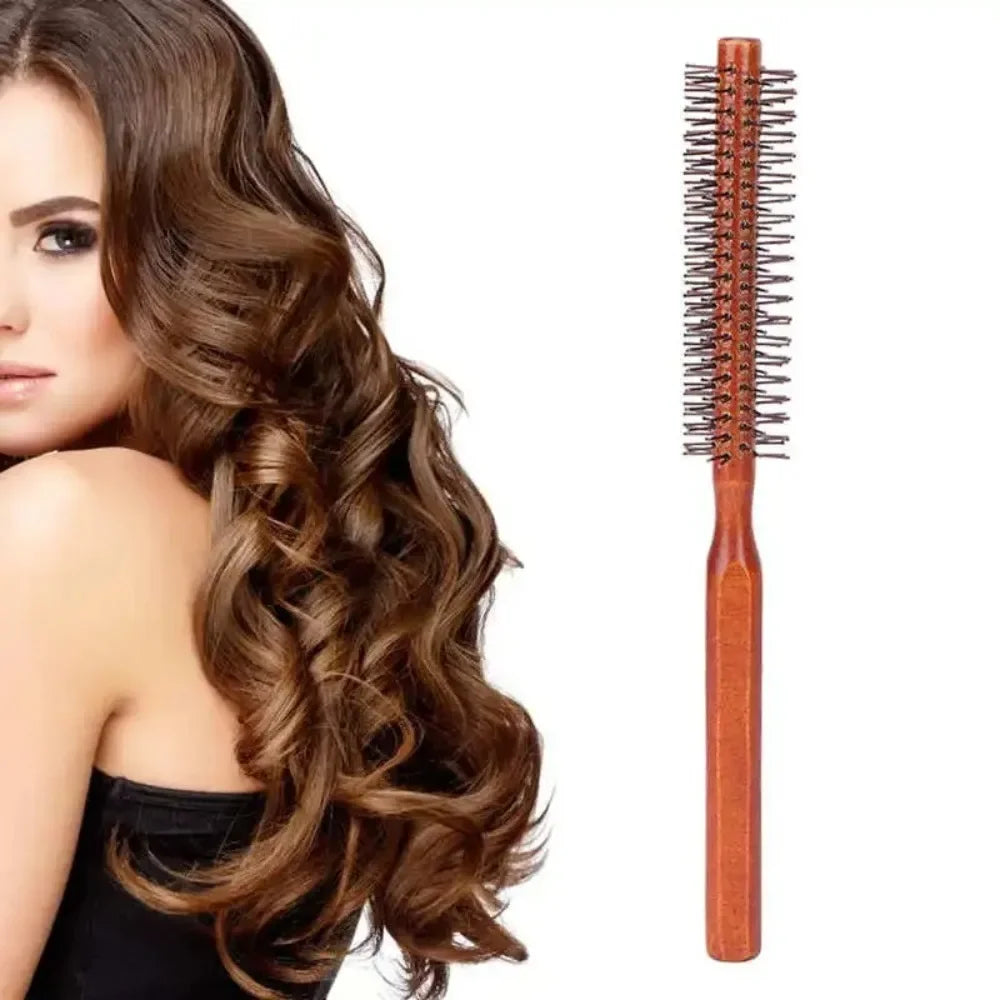 Round Wooden Beard Comb & Hair Brush Roller | Anti-Static Round Hair Brush QXL