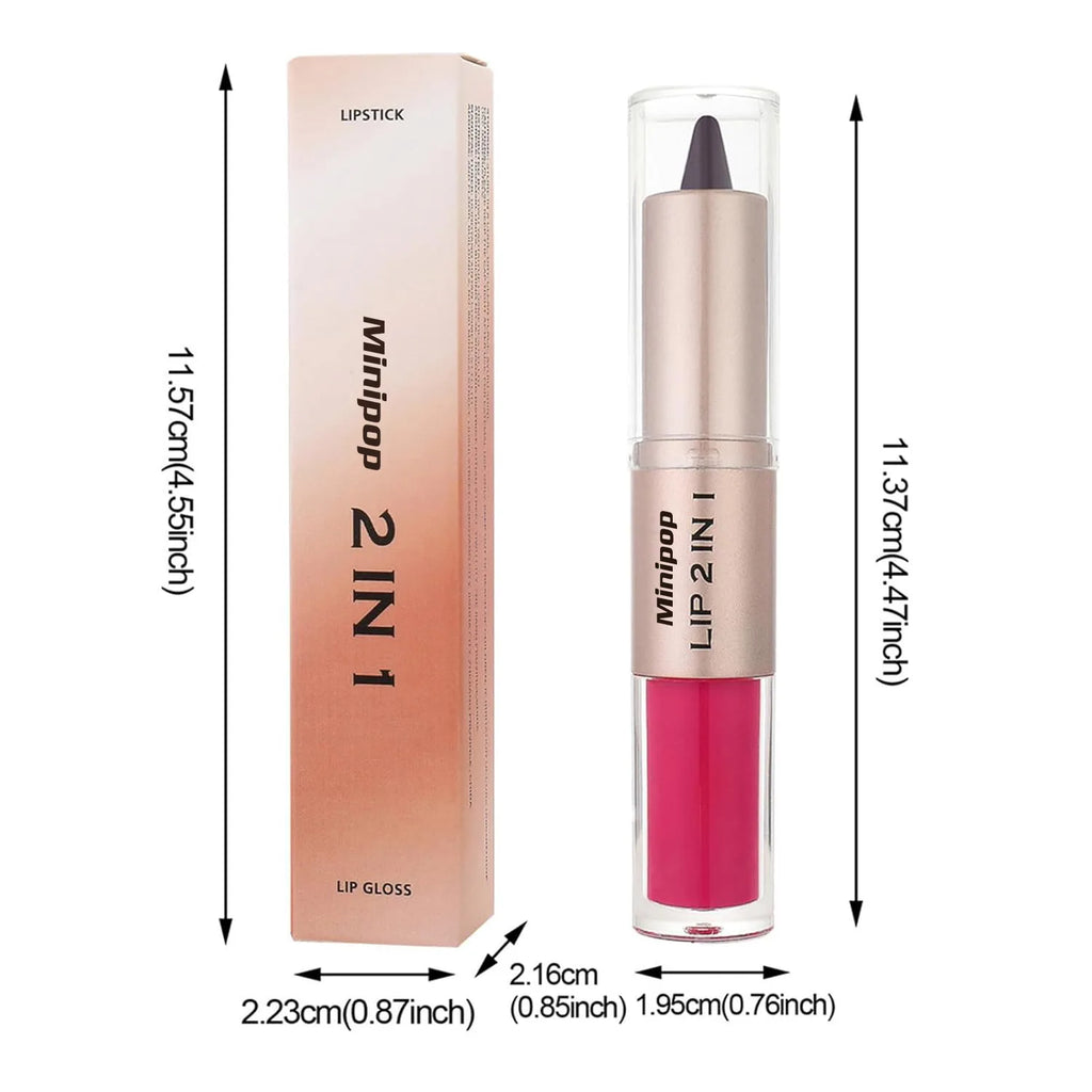 2-in-1 Matte Lip Liner & Gloss Pen | Waterproof, 8 Shades Lip Liner & Gloss QXL