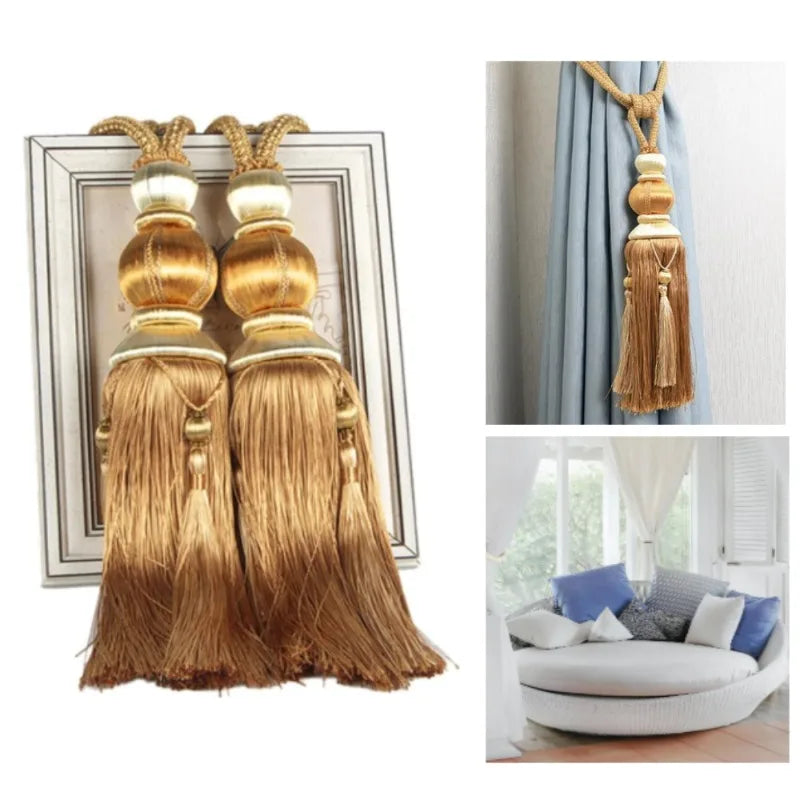 Gold Curtain Tiebacks with Hanging Ball & Tassels – 1 Pair Curtain Tiebacks QXL