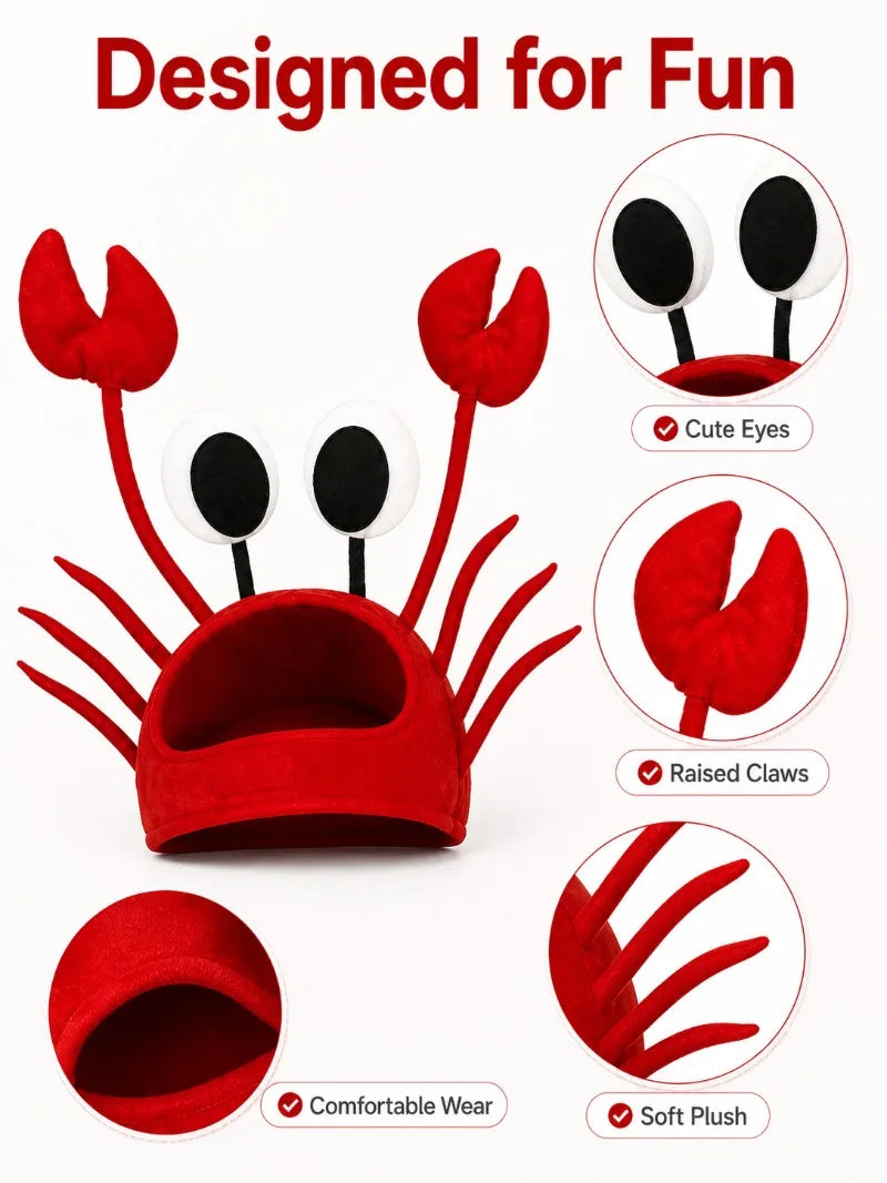 Funny Red Crab Plush Hat – Adult Party Costume & Cosplay Cap Costume Hat QXL