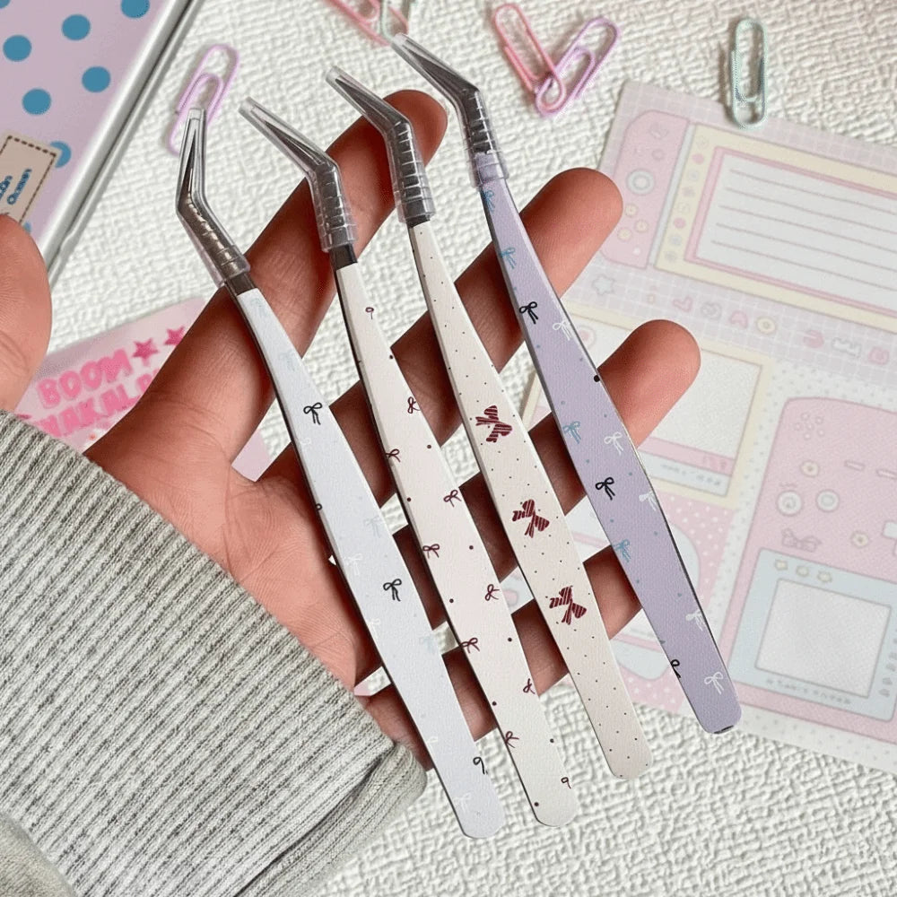 Curved Stainless Steel Eyelash Tweezers | Anti-Static Cartoon Eyelash Tweezers QXL