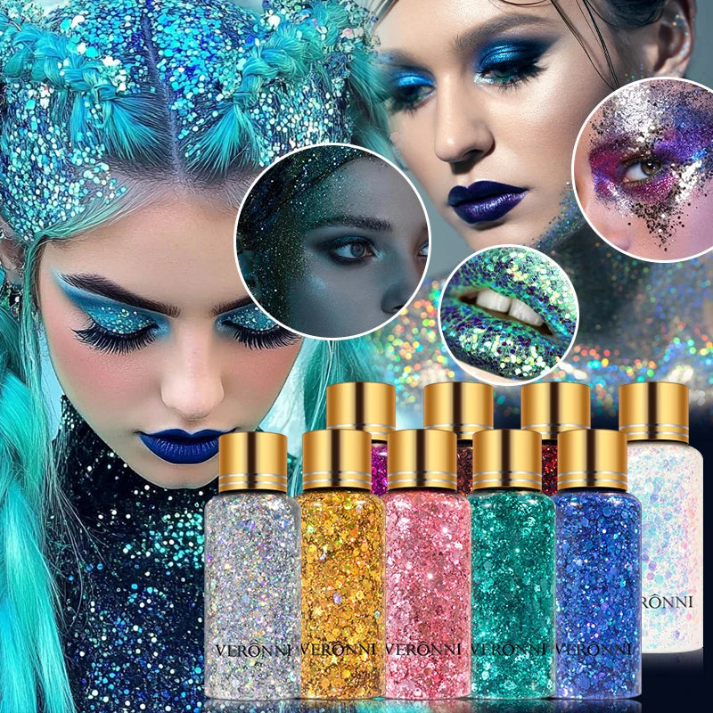 9-Color Chunky Glitter Eyeshadow | Festival Body Shimmer Glitter Eyeshadow QXL