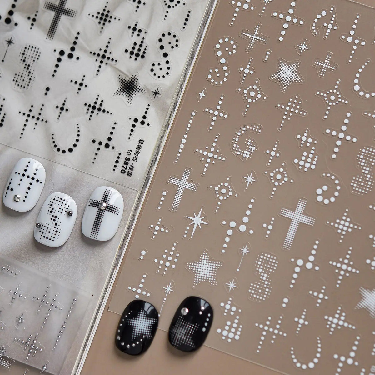 5D Gradient Nail Stickers | Polka Dot, Star & Crescent Decals Nail Art Stickers QXL