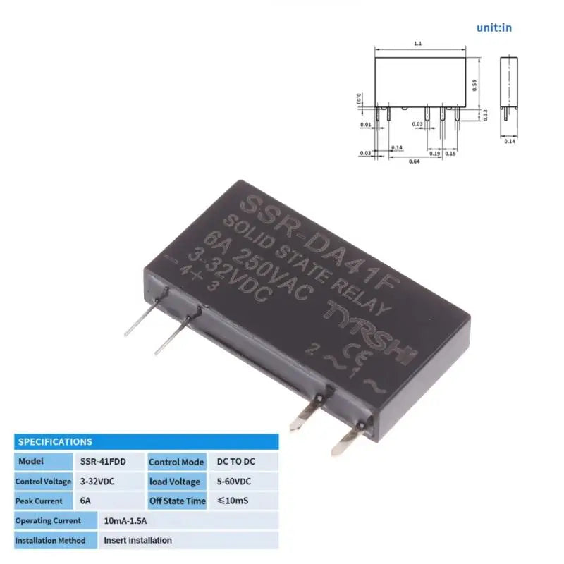 SSR-41FDD/41FDA Solid State Relay 3-32VDC 6A DIN Rail Module Solid State Relay QXL