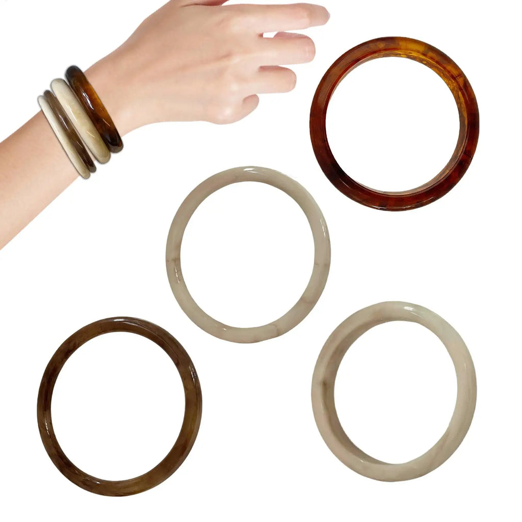 4-Pack Marble Resin Bangle Bracelets | Vintage Korean Fashion Resin Bangle Set QXL