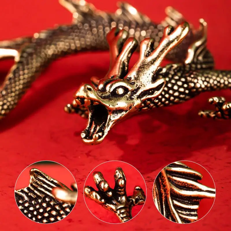 Chinese Zodiac Dragon Brass Figurine | Retro Mini Statue Decor Decorative Figurine QXL