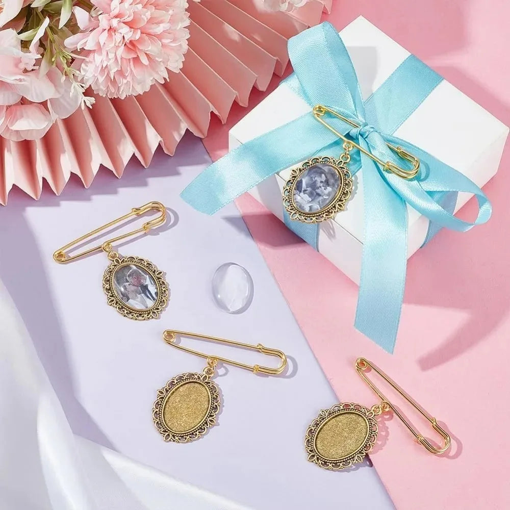 8-Piece DIY Photo Brooch Kit | Oval Glass Cabochons & Alloy DIY Brooch Kit QXL