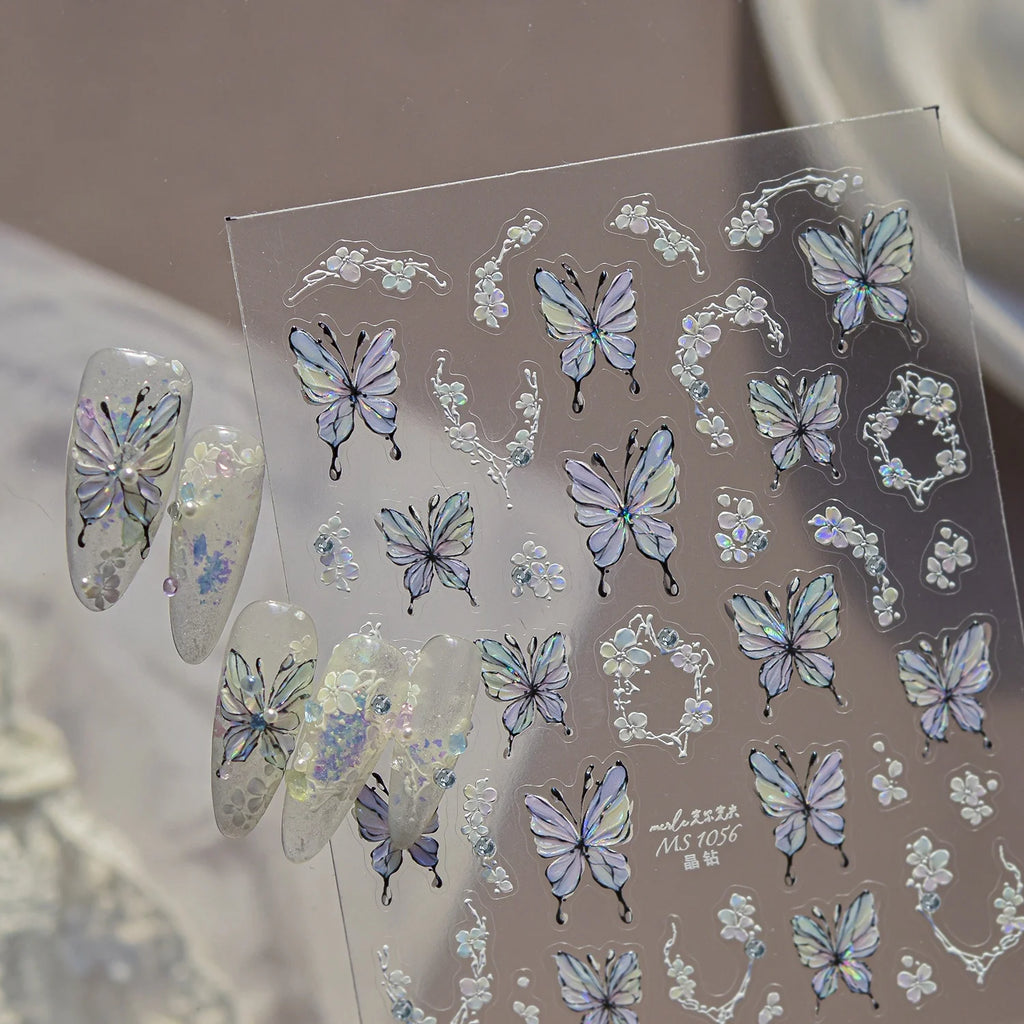 5D Butterfly Rhinestone Nail Stickers | Floral Vine Decals 5D Nail Stickers QXL