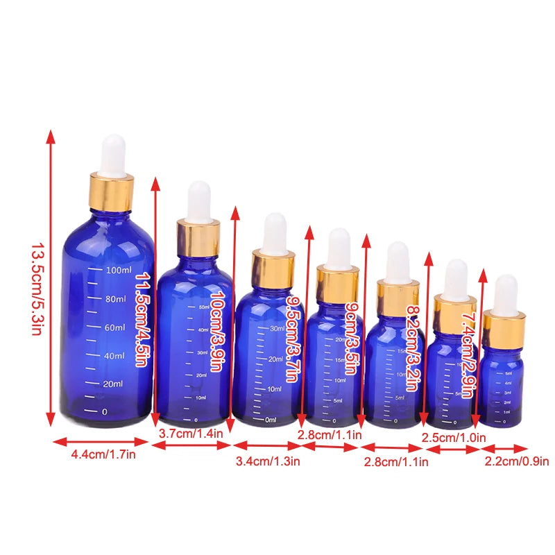Blue Glass Dropper Bottles 5ml–100ml | Graduated Scale Glass Dropper Bottle QXL