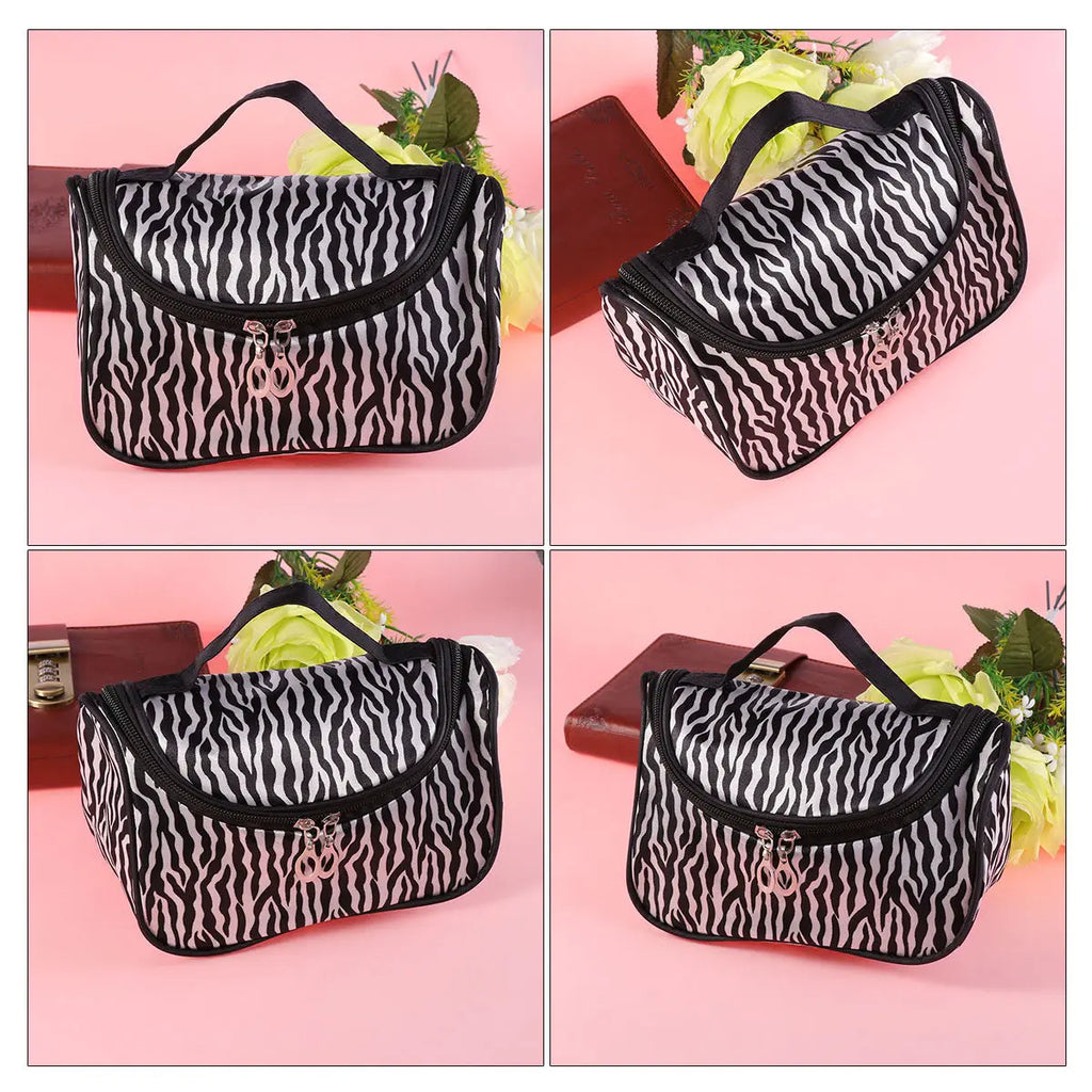 Zebra Print Nylon Makeup Bag | Travel Organizer for Women Makeup Travel Bag QXL