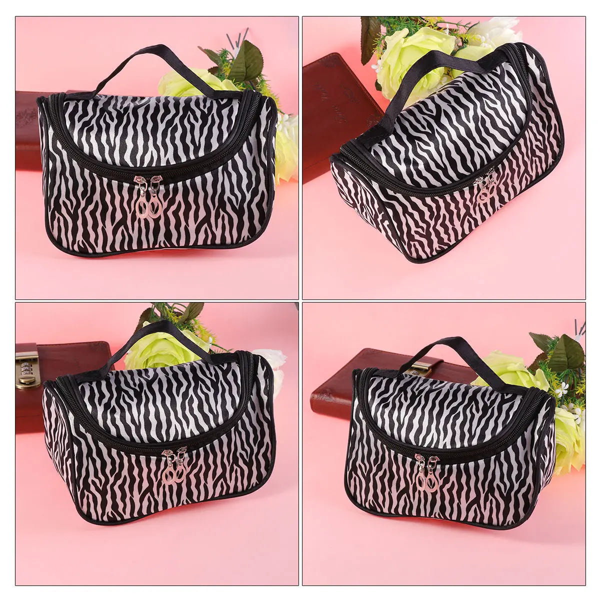 Zebra Print Nylon Makeup Bag | Travel Organizer for Women Makeup Travel Bag QXL