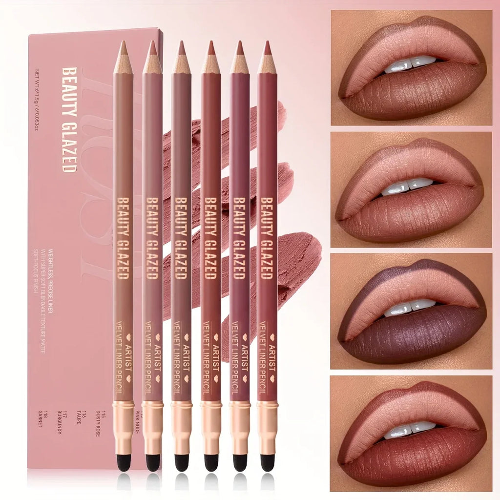 Beauty Glazed 6-Pc Matte Nude Lip Liner Set – Waterproof Pencils Lip Liner Set QXL