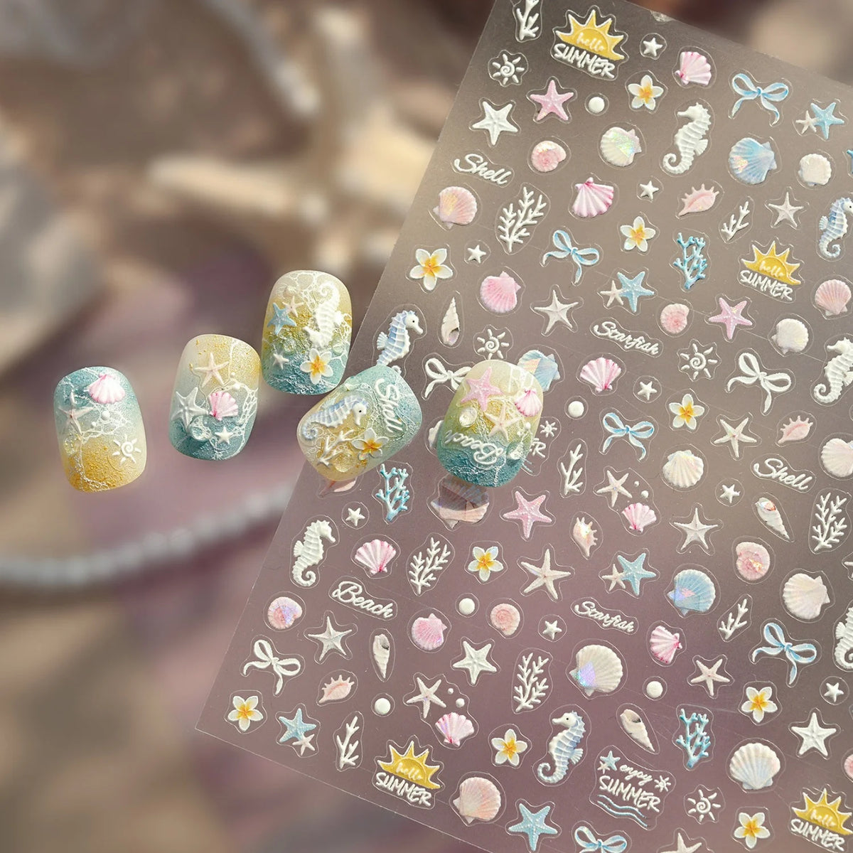 5D Ocean Nail Stickers – Seashell Starfish Beach Decals | NAILFYOU Nail Art Stickers QXL