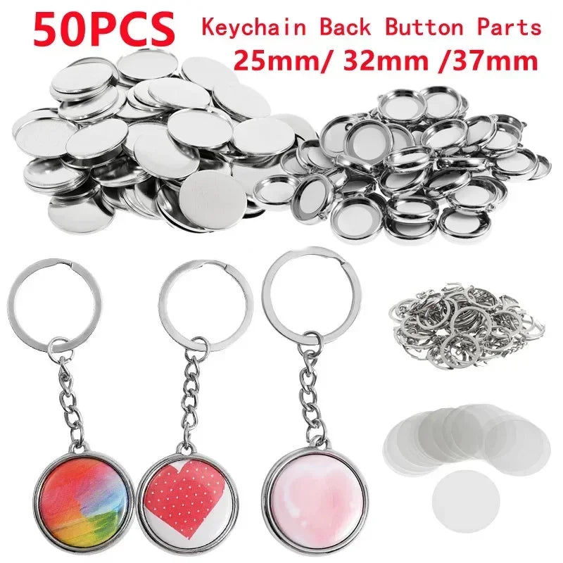 50-Pc Double-Sided Keychain Parts | Badge Machine Supplies Keychain Making Kit QXL