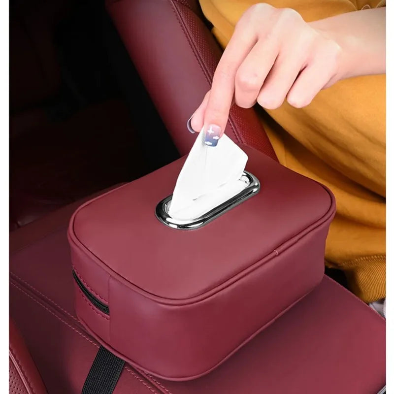 Microfiber Leather Car Tissue Box Holder | Sun Visor & Backseat Car Tissue Holder QXL
