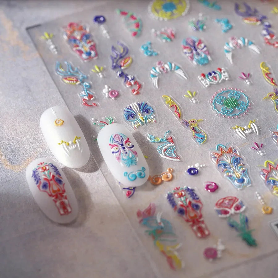 5D Embossed Animal Totem Nail Stickers – Owl Wolf Elk Nail Art Stickers QXL