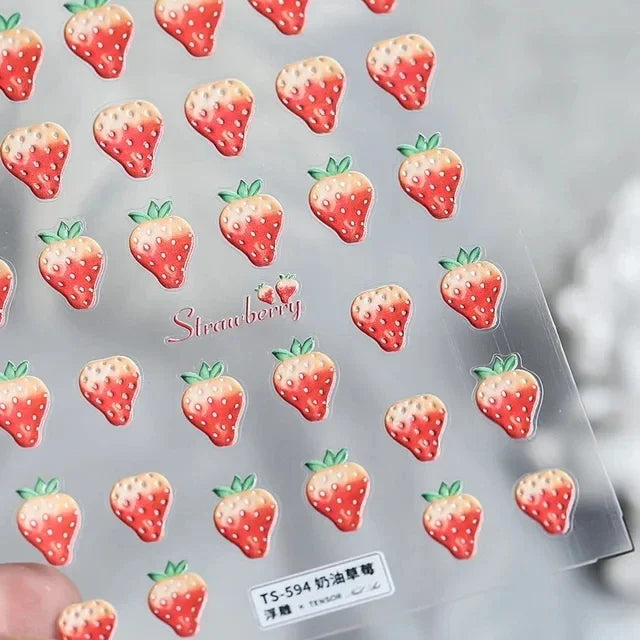 5D Fruit Nail Stickers – Strawberry Cherry Lemon Self-Adhesive Nail Art Stickers QXL TS594