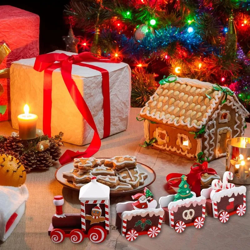 Painted Wooden Christmas Train Table Decoration Set Christmas Decoration QXL