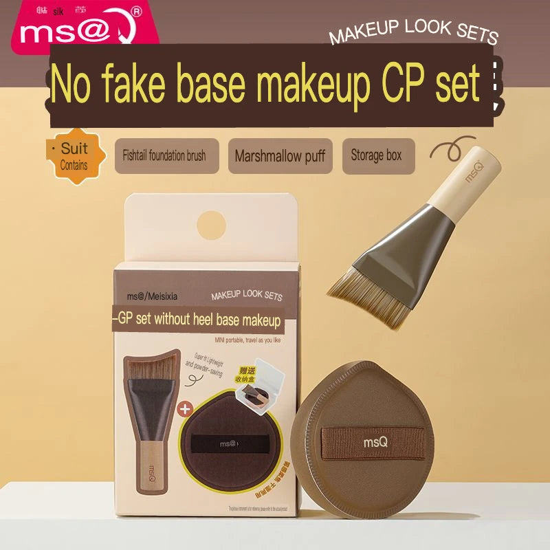 MSQ Fishtail Foundation Brush & Powder Puff Makeup Set Foundation Brush Set QXL