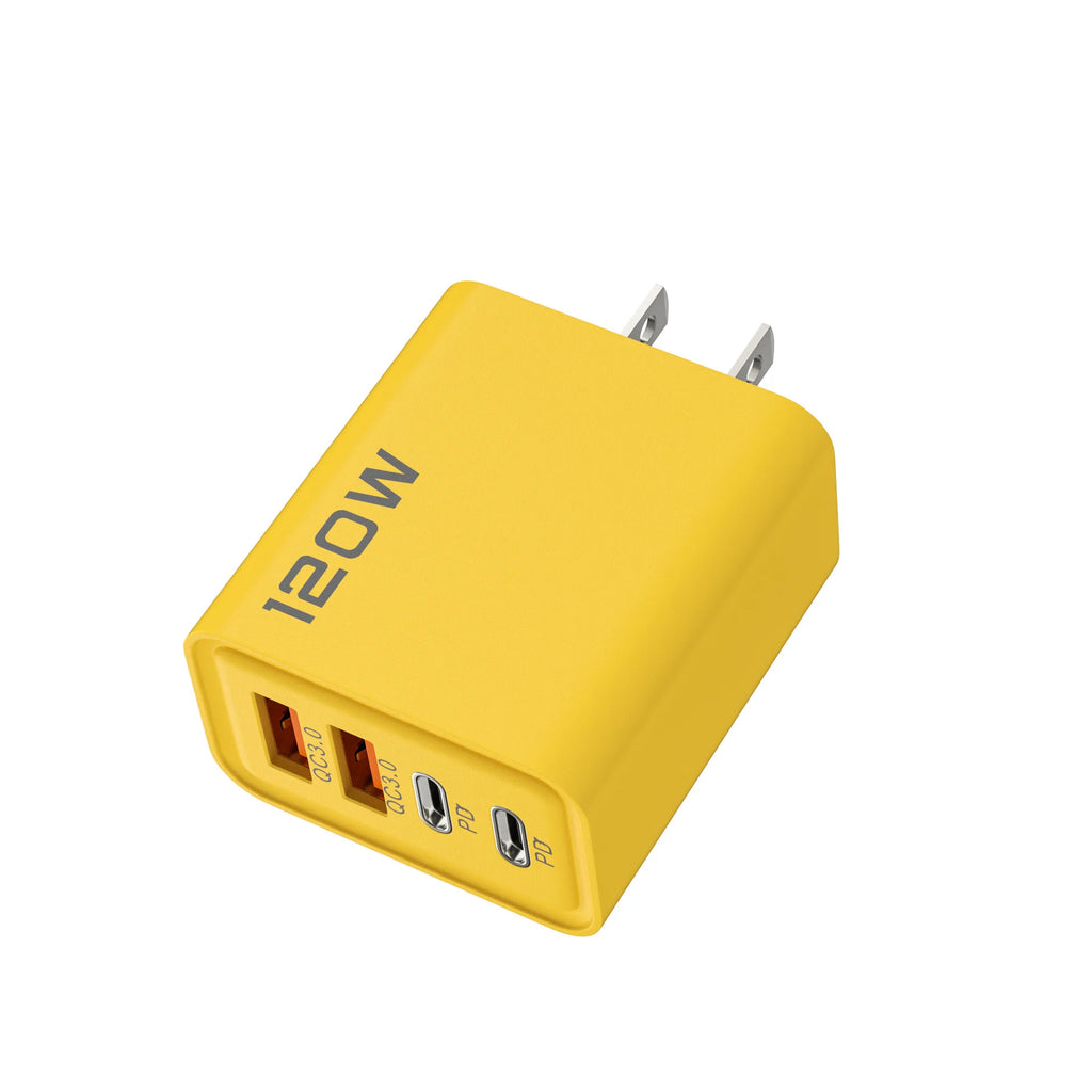 120W 4-Port USB-C PD Fast Charger QC 3.0 Wall Adapter USB-C Wall Charger QXL Yellow US