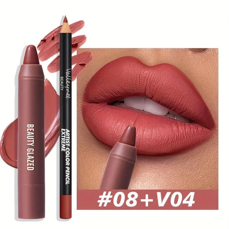 Matte Lip Liner & Gloss Set – Waterproof, Nude, Long-Lasting Lip Liner & Gloss Set QXL 08 V04