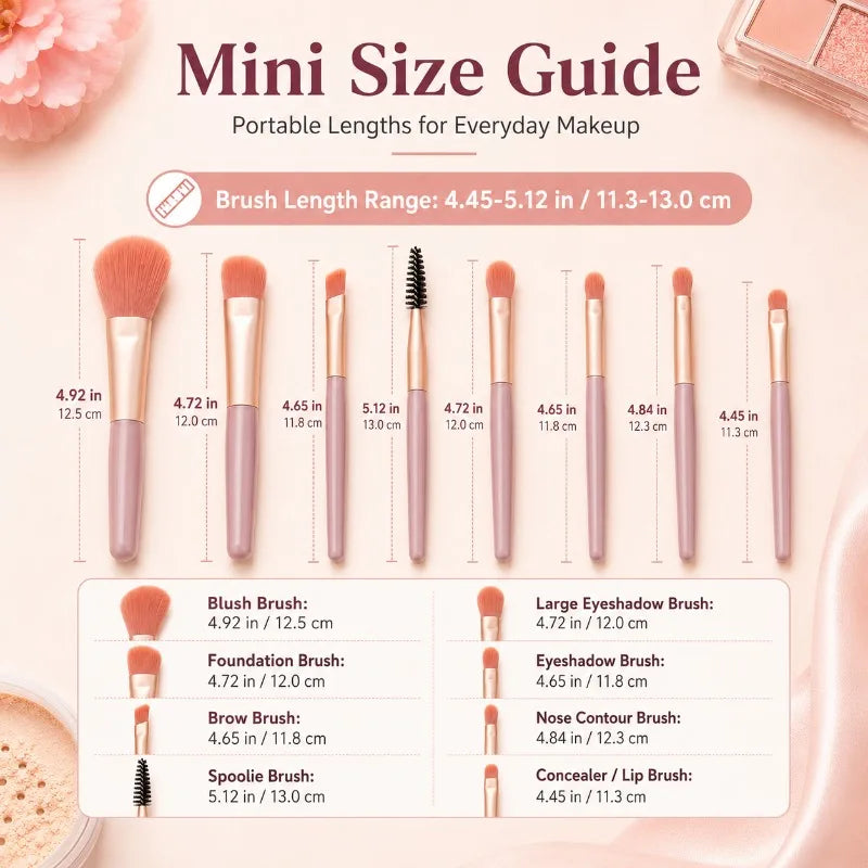 Mini 8-Piece Travel Makeup Brush Set with Zip Pouch Makeup Brush Set QXL