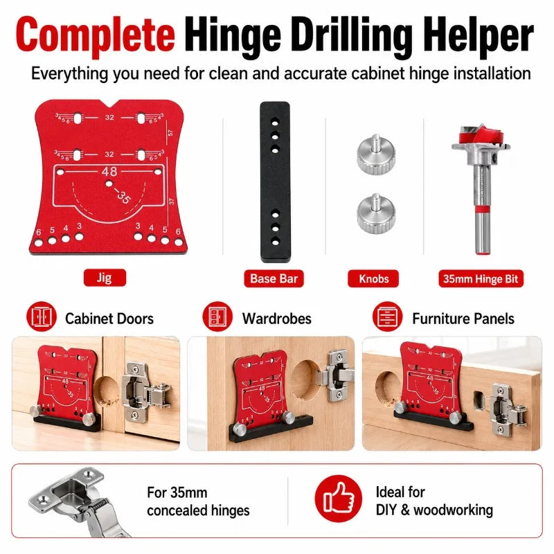 35mm Hinge Drilling Jig | Aluminum Cabinet Hole Guide Tool Woodworking Drilling Jig QXL