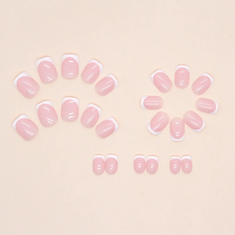24-Pc Pink Square Press-On Nails | Y2K French Heart Tips Press-On False Nails QXL