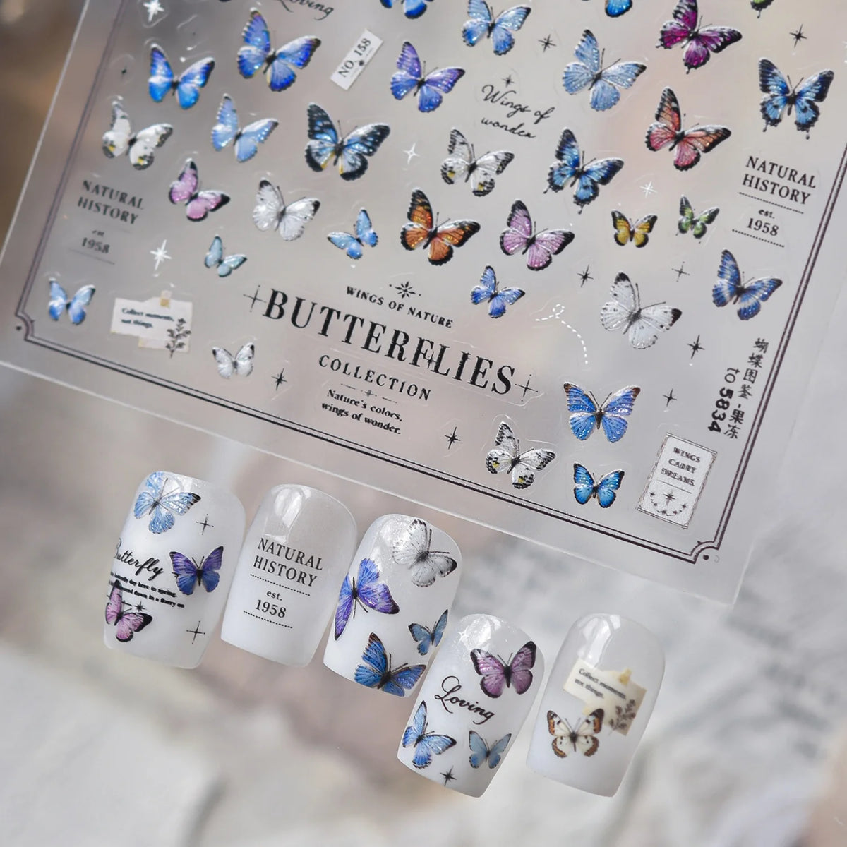 Retro Butterfly 5D Nail Stickers | Self-Adhesive Multicolor Decals Nail Art Stickers QXL