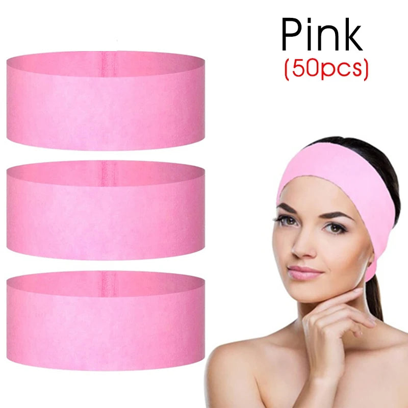 Disposable Spa Facial Headbands | Non-Woven Soft Wrap 10/50/100pk Disposable Facial Headband QXL 50pcs-Pink