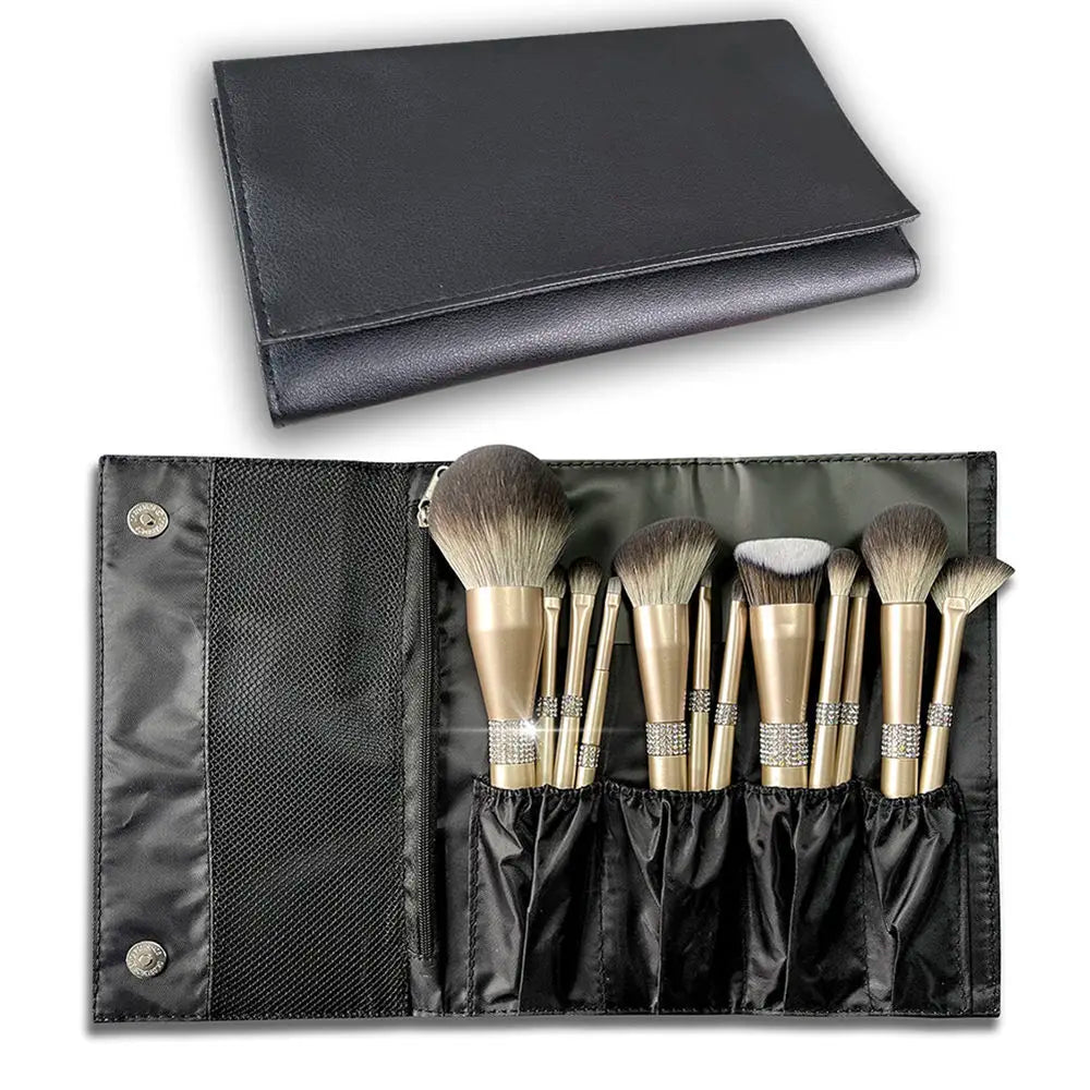 12-Pc Champagne Gold Makeup Brush Set | Soft Bristles Makeup Brush Set QXL 12 brush inserts