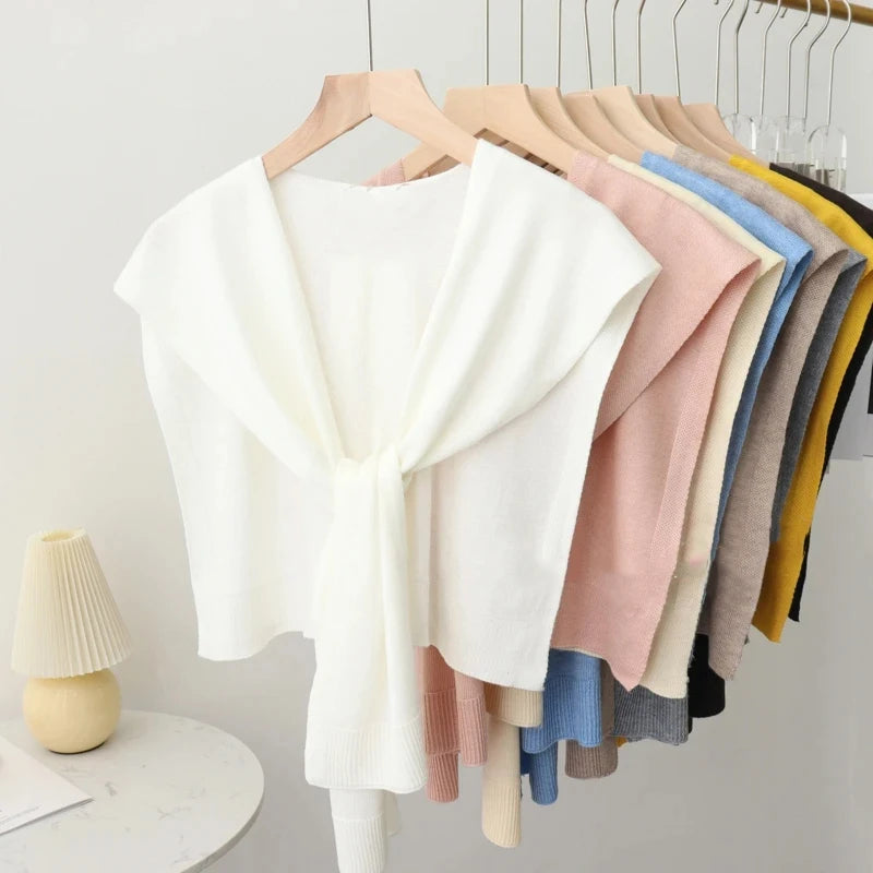 Korean Knit Shawl Cape | Women's Lightweight Shoulder Scarf Knit Shoulder Shawl QXL