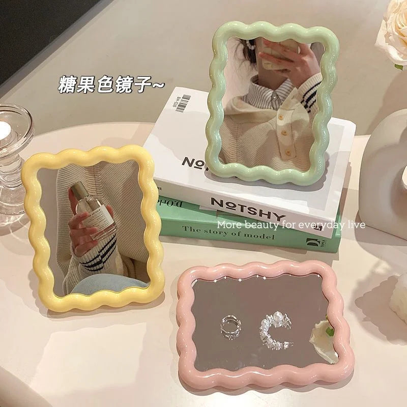 Cute Folding Desktop Makeup Mirror | HD Glass Square & Oval Folding Makeup Mirror QXL