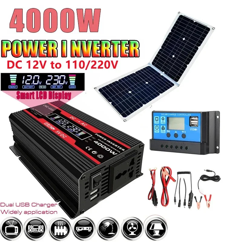 4000W Solar Power Inverter Kit 12V–110V | LCD & 30A Controller Solar Inverter Kit QXL 220V 12V