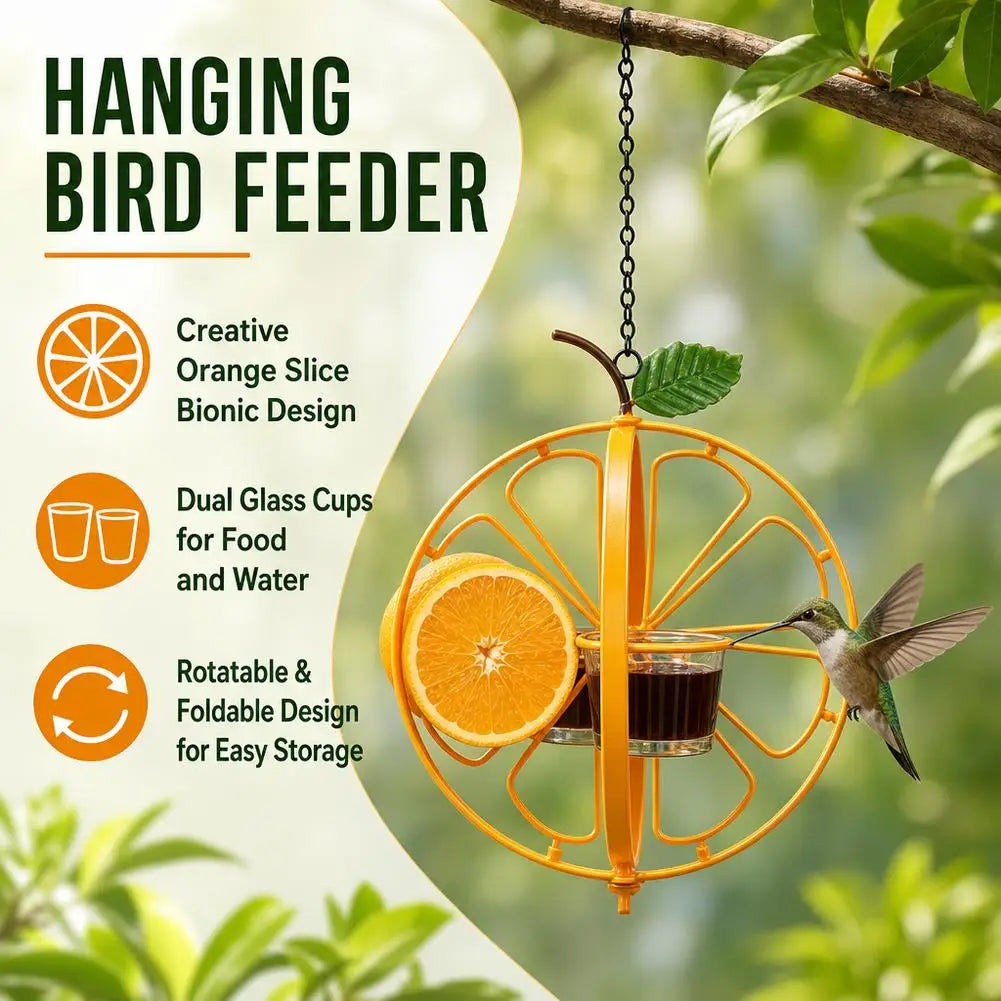 Hanging Orange Metal Bird Feeder – Jelly Cups & Fruit Spikes Hanging Bird Feeder QXL