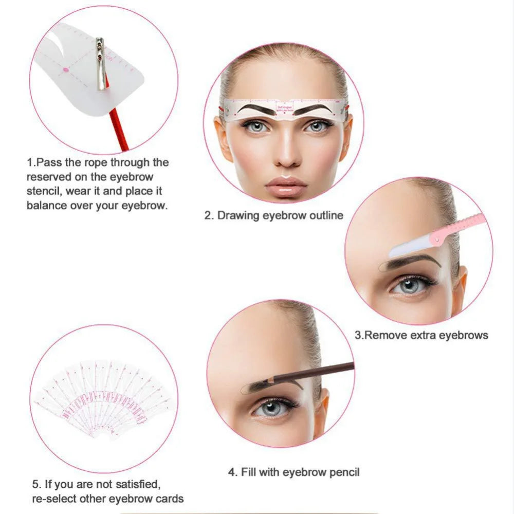 3D Reusable Eyebrow Stencil Set | 12 Shapes & Elastic Rope Eyebrow Stencil Set QXL