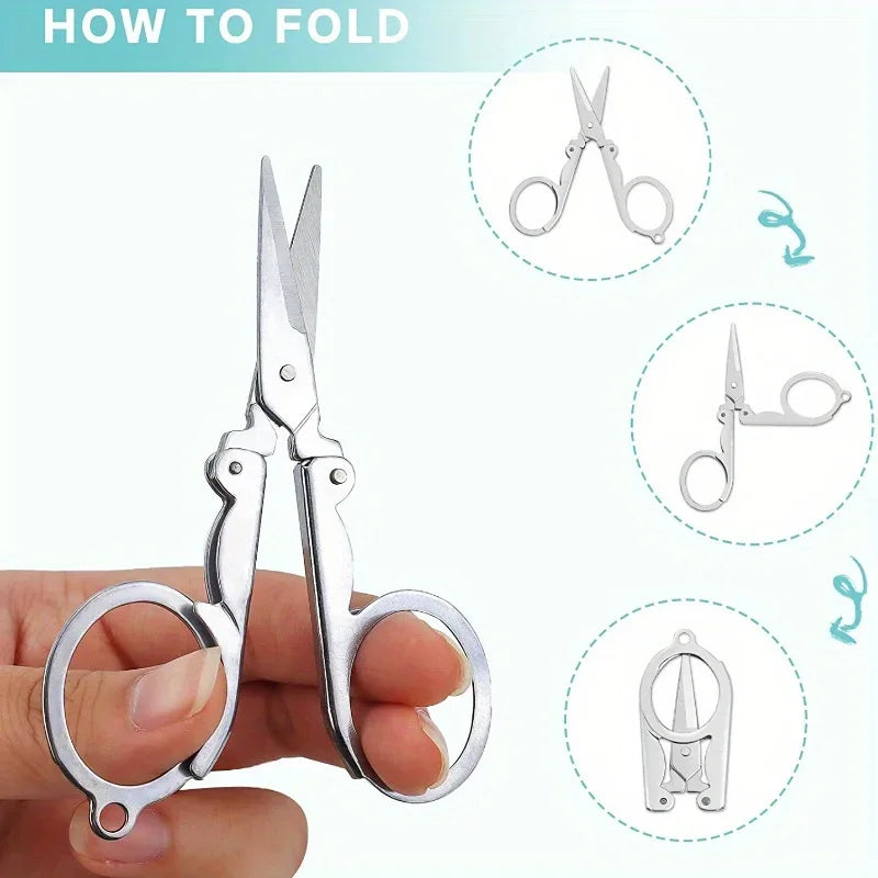 Foldable Mini Travel Scissors with Keychain | Stainless Steel Folding Travel Scissors QXL