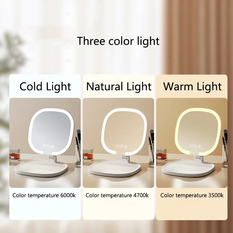 LED Foldable Makeup Mirror | 3-Color Touch Screen Vanity LED Vanity Mirror QXL
