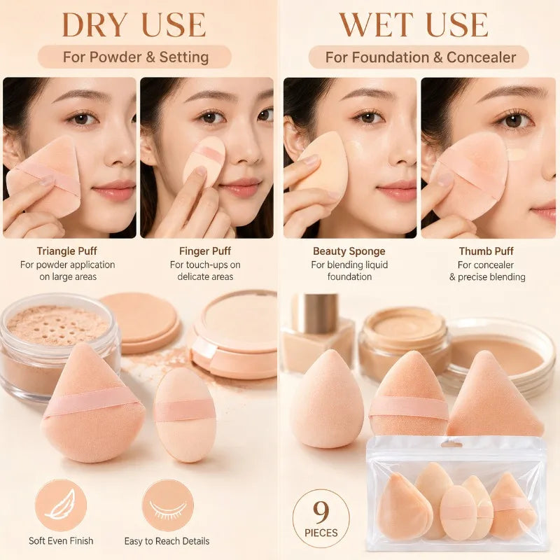 9-Piece Makeup Sponge & Puff Set | Foundation, Powder, Concealer Makeup Sponge Set QXL