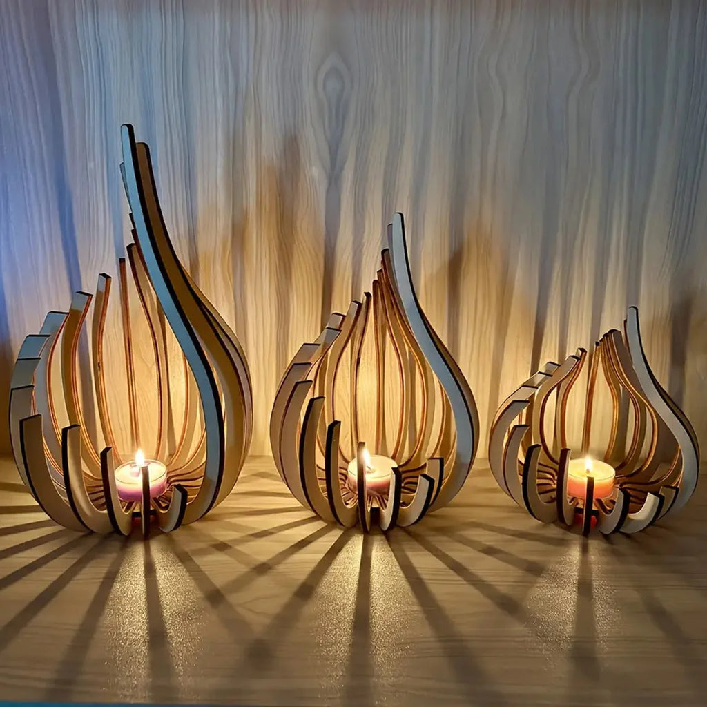Handmade Wooden Hollow Lotus Candle Holder | Home Decor Wooden Candle Holder QXL