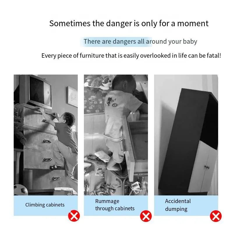2-Pack Child Safety Cabinet Lock & Anti-Toppling Furniture Strap Child Safety Lock QXL