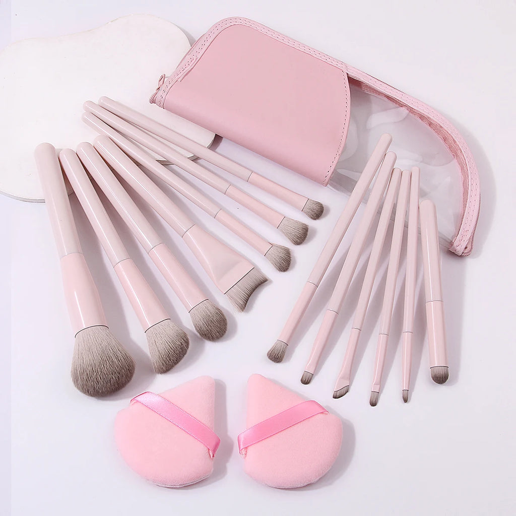 16-Piece Makeup Brush Set with Puff & PU Leather Pouch Makeup Brush Set QXL