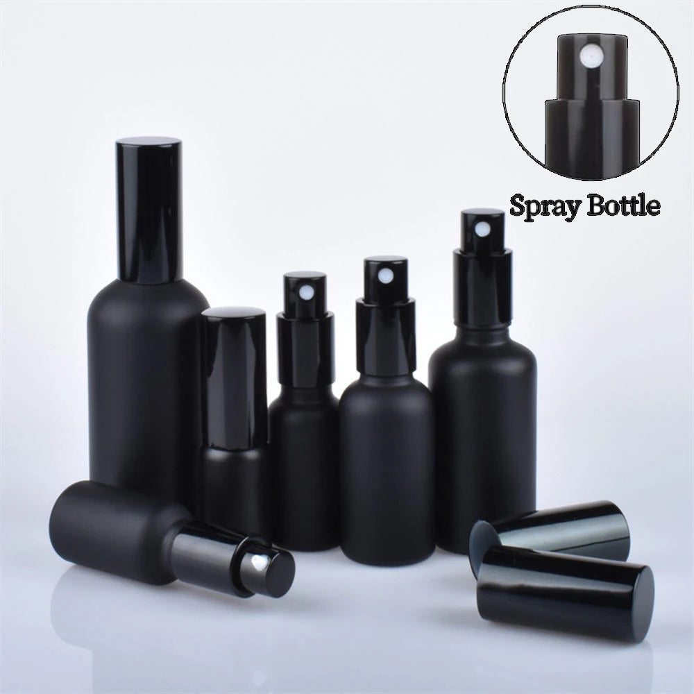 Frosted Black Glass Spray & Pump Bottle | 5ml–100ml Refillable Refillable Glass Bottle QXL 20ml Spray