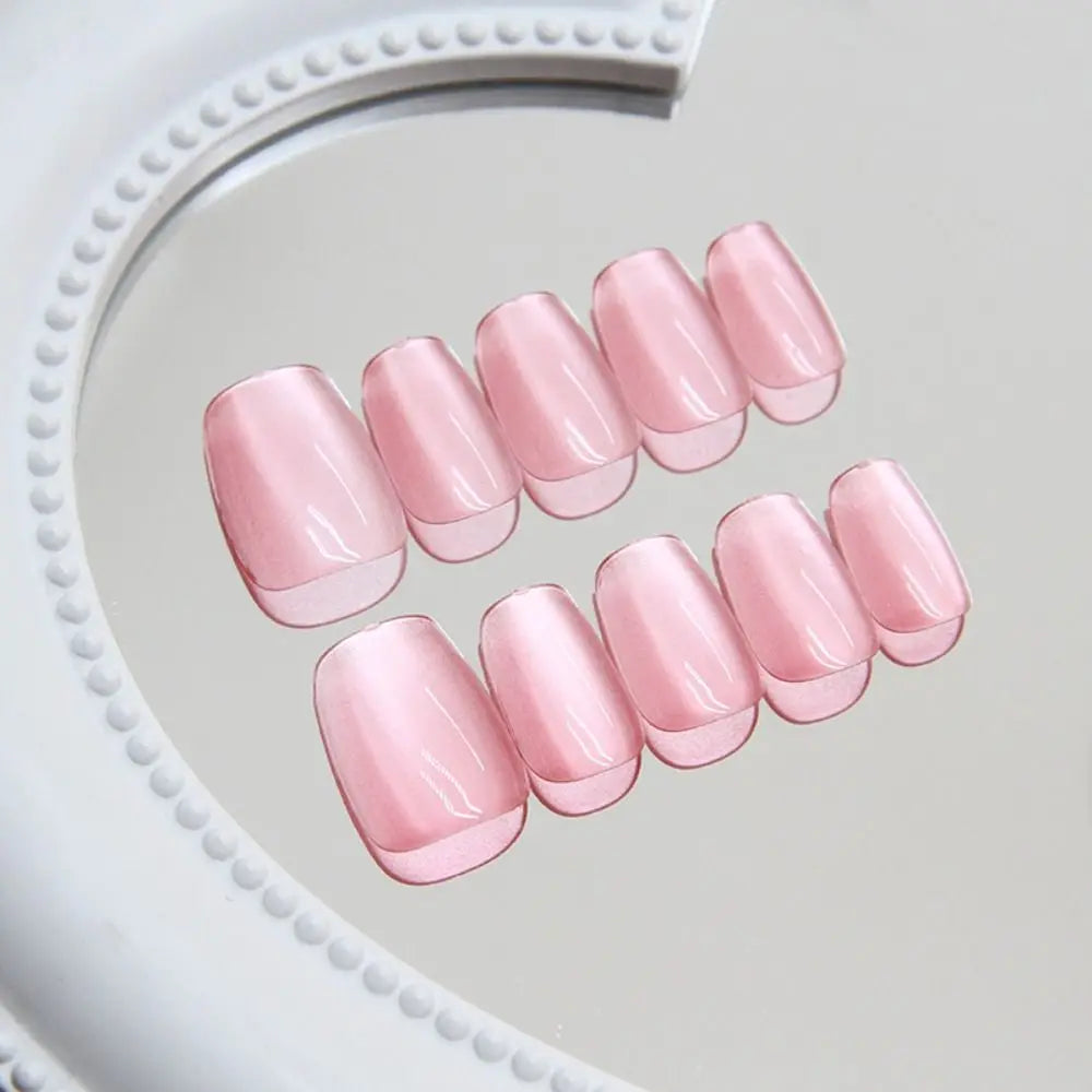 24-Pack Short Ballerina Press On Nails | French Cat Eye Tips Press On Nails QXL