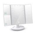 Lighted Trifold Makeup Mirror 1X 2X 3X Magnification Touch Lighted Vanity Mirror QXL white