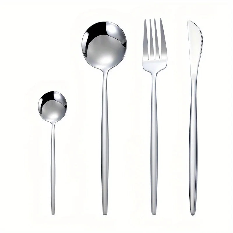 Golden 316L Stainless Steel Cutlery Set – Knife Fork Spoon Flatware Cutlery Set QXL Silvery