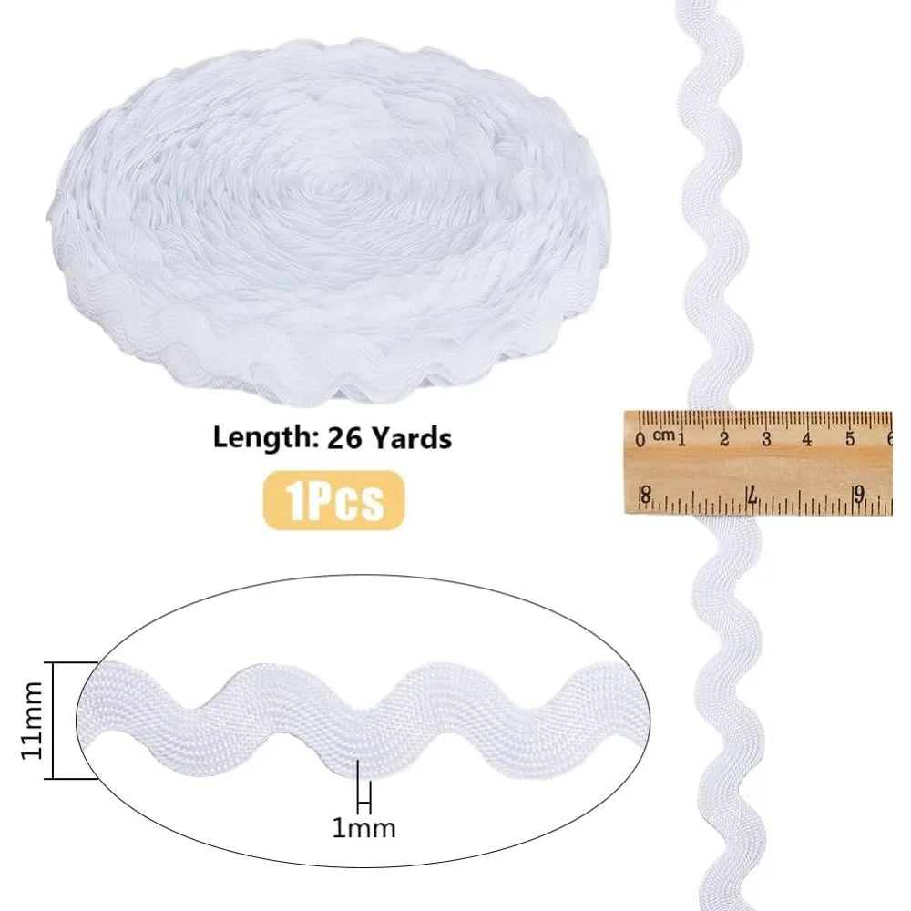 26 Yards White Wave Ric Rac Fringe Trim Ribbon | Sew-On Craft Trim Ribbon QXL
