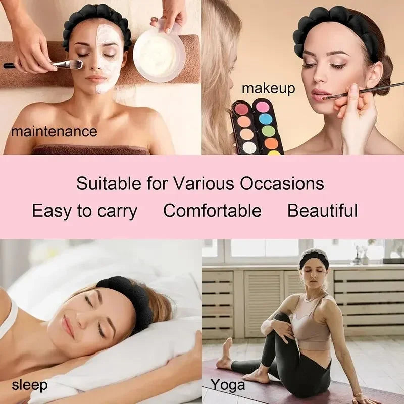 3-Piece Fluffy Spa Headband & Wristband Set for Women Spa Headband Set QXL
