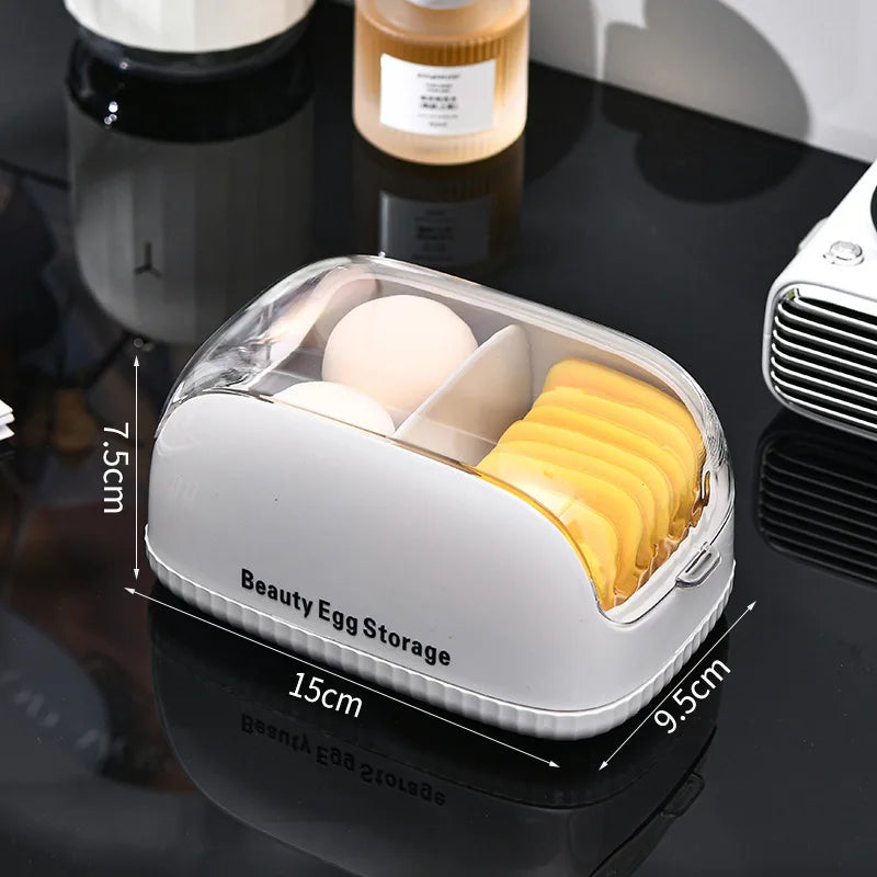 Makeup Sponge & Puff Storage Box – Dustproof Flip Lid Organizer Cosmetic Puff Organizer QXL storage box 1